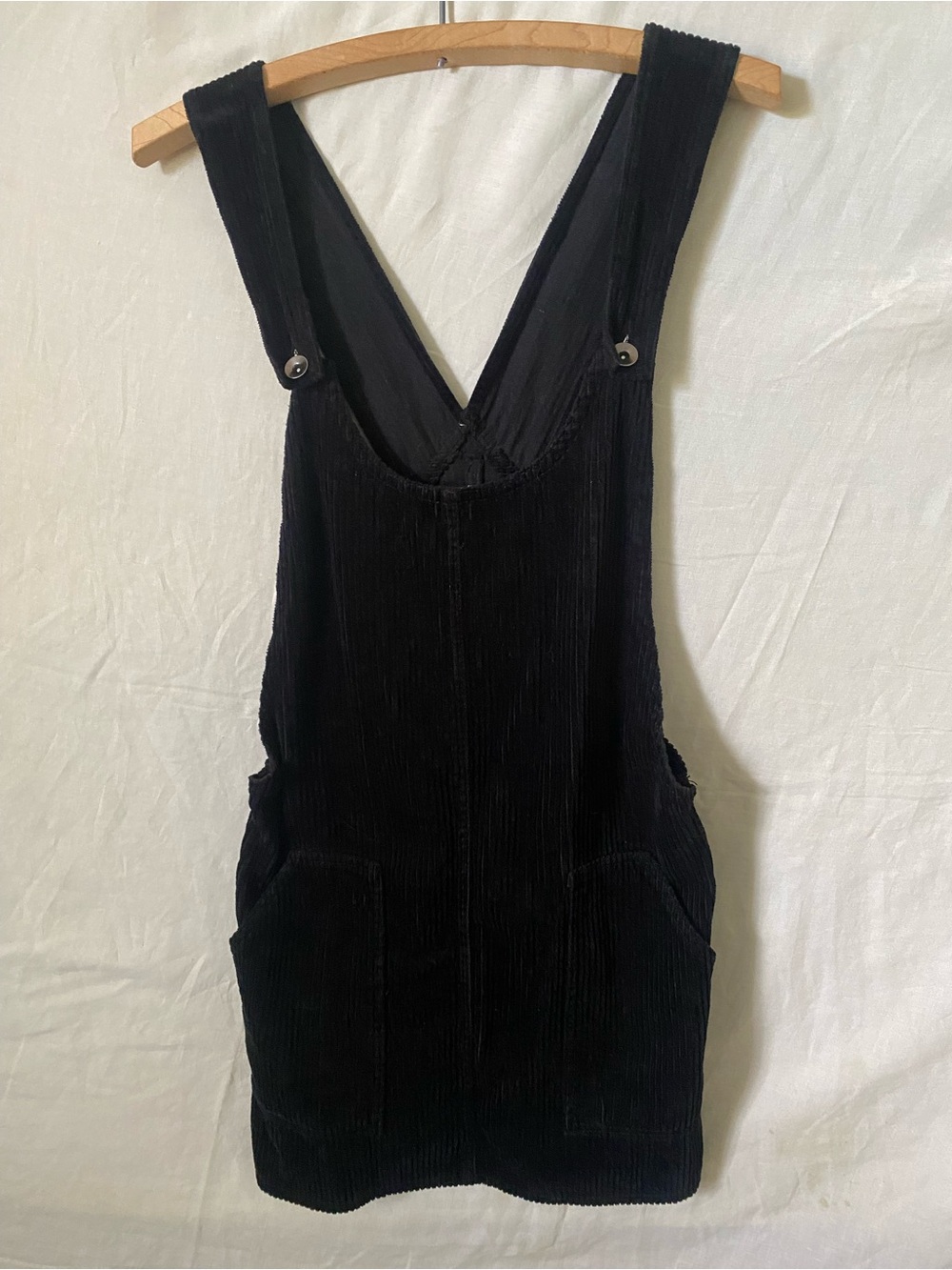 Others Follow - Black Ribbed Corduroy Skirt Overall Mini Dress - Small
